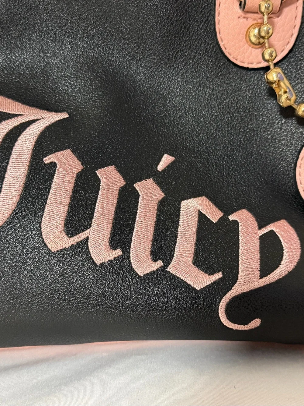 Juicy Couture Black & Pink Script Satchel with Heart Charm